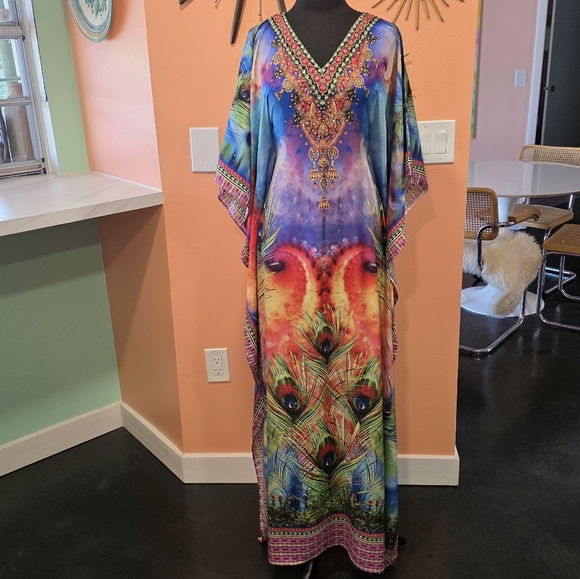 Akaru Dresses & Skirts - Akaru OS Kaftan Maxi Dress V-Neck and Dolman Sleeves Caftan Luxe Vacation